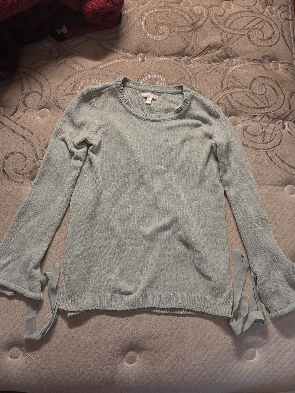 LC Lauren Conrad Sage Mint Crewneck Sweater with Ribbon Cuffs
